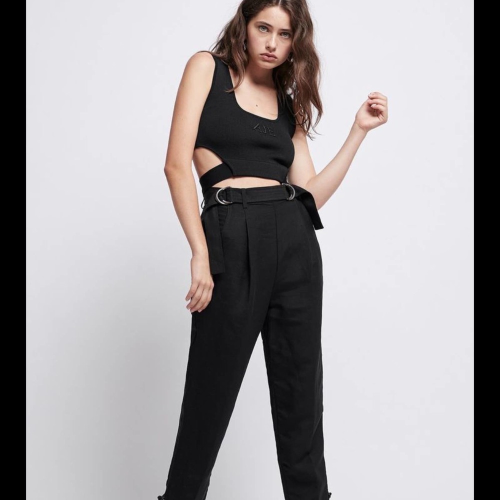Aje Wool Blend Black Cropped Belted Trouser Pants AU 6 US 2